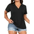 thumbnail image 3 of Plus Size Womens Tops Cute V Neck Tunics Dressy Short Sleeve Polo Shirts Casual Trendy Blouses XL Black, 3 of 6