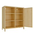 thumbnail image 5 of GZXS 32.9"H Freestanding Bamboo Cabinet, Eco-Friendly Bathroom & Bedroom Organizer with 1 Slatted Door, Adjustable Interior Shelves, and 3-Tier Open Side Storage (Natural), 5 of 7