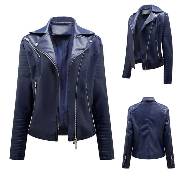 EGNMCR Womens Faux Leather Jacket, Long Sleeve Hoodless Faux Leather Outwear & Jackets, Womens Warm Long Sleeve Jacket Slim Winter Parkas Faux Leather Hoodless Women Coat