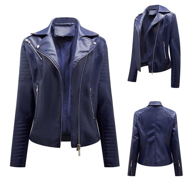 EGNMCR Veste en Similicuir pour Femmes, Manteaux et Vestes en Similicuir à Manches Longues Sans Capuche, Veste Chaude à Manches Longues pour Femmes, Parka d'Hiver Ajustée en Similicuir Sans Capuche pour Femme
