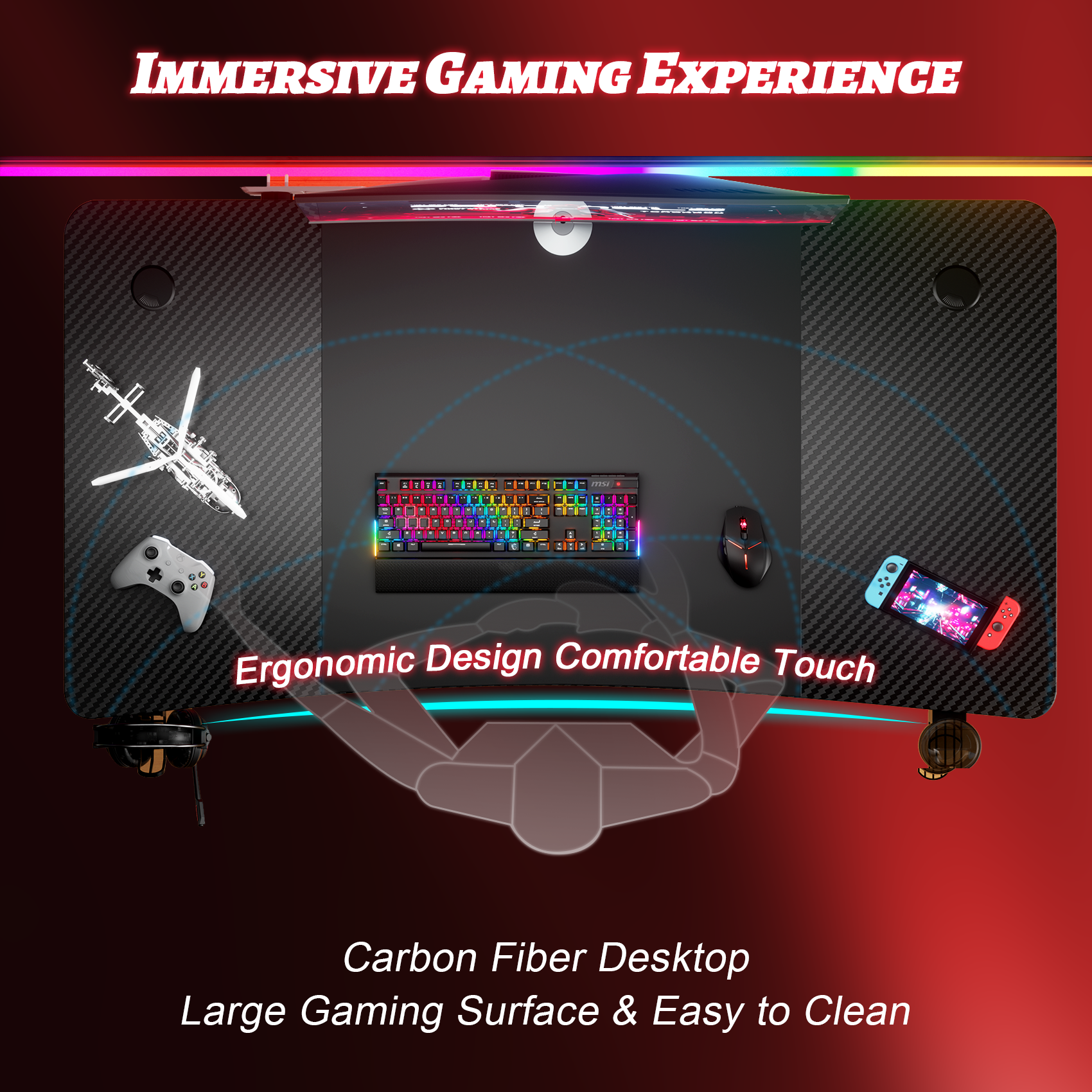 HLDIRECT 47" Gaming Desk with Curved Top and Cable Management photo 3