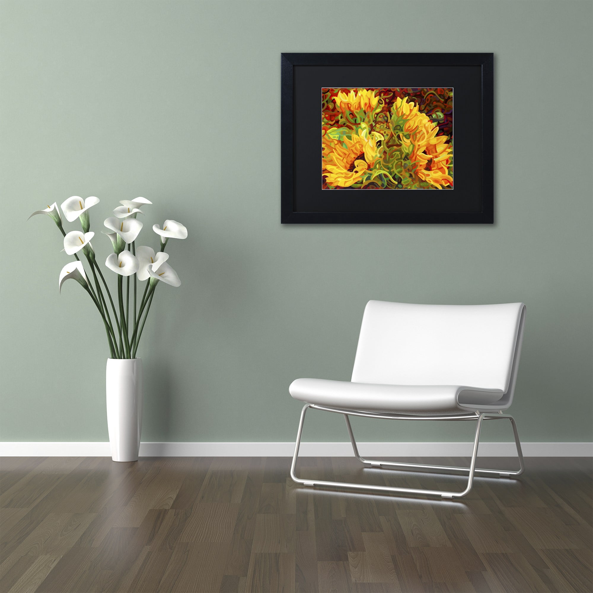 Mandy Budan 'Four Sunflowers' Black Matted Framed Art