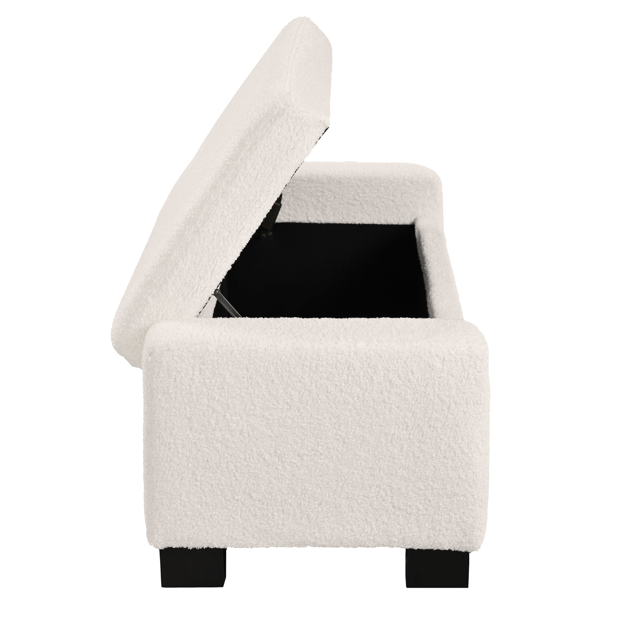 Christopher Knight Home Luxury Boucle Upholstered Storage Ottoman, Solid Wood Legs, Flip-Top Lid, White