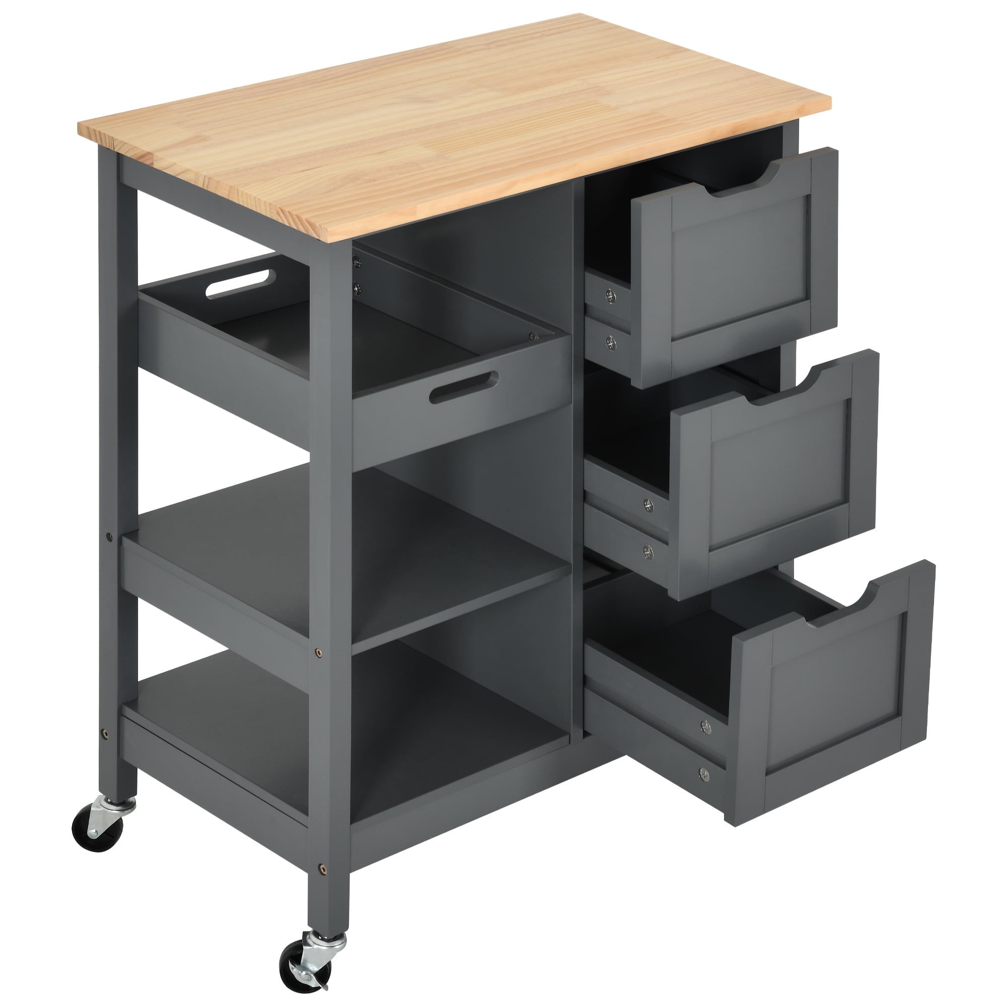 Dextrus 3 Tier Kitchen Island Cart with Storage Shelves, Kitchen Storage Cart with Drawers, Gray