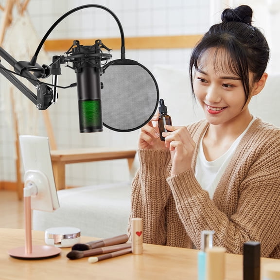 EXHUMKY Black Microphone Wind Screen Filter Shield, Professional Mesh Filter for Recording and Studio Mics