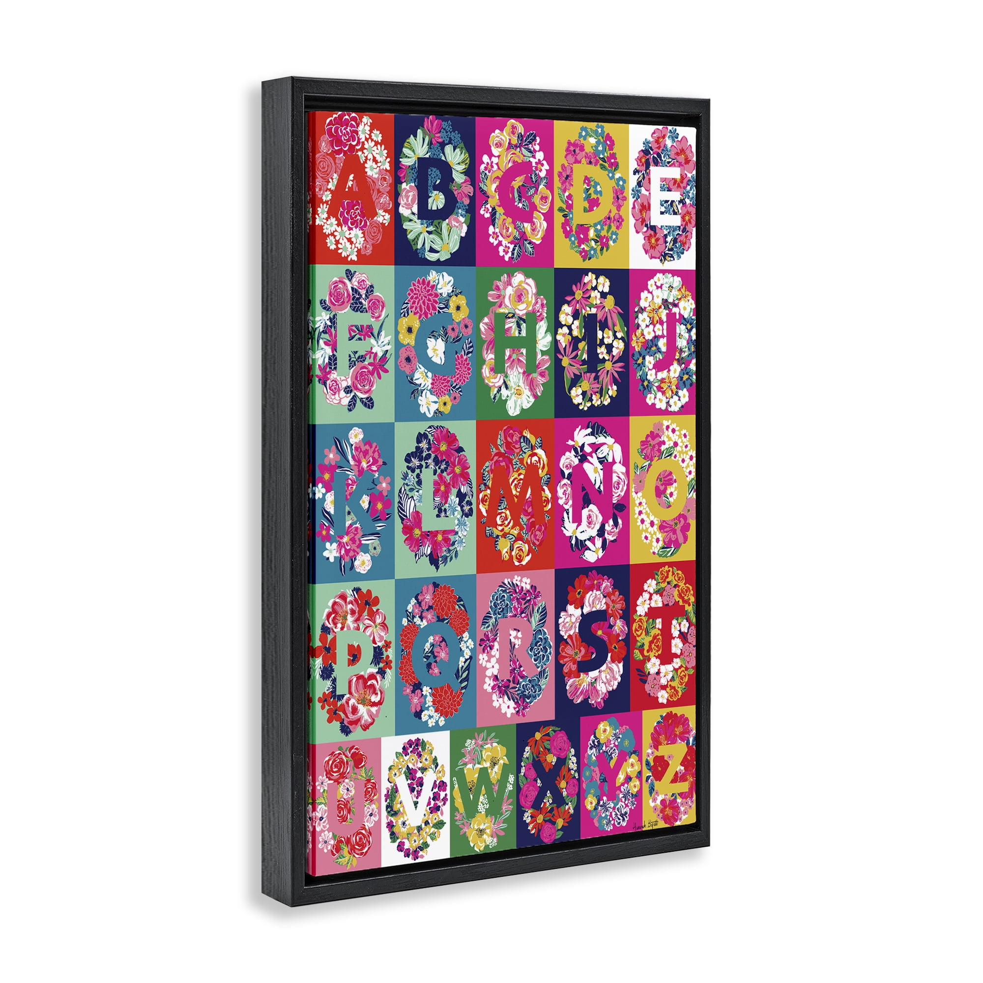 Stupell Industries Energetic Blooms Alphabet Plants & Flowers Painting Black Floater Framed Canvas Art Print Wall Art, 21 x 31