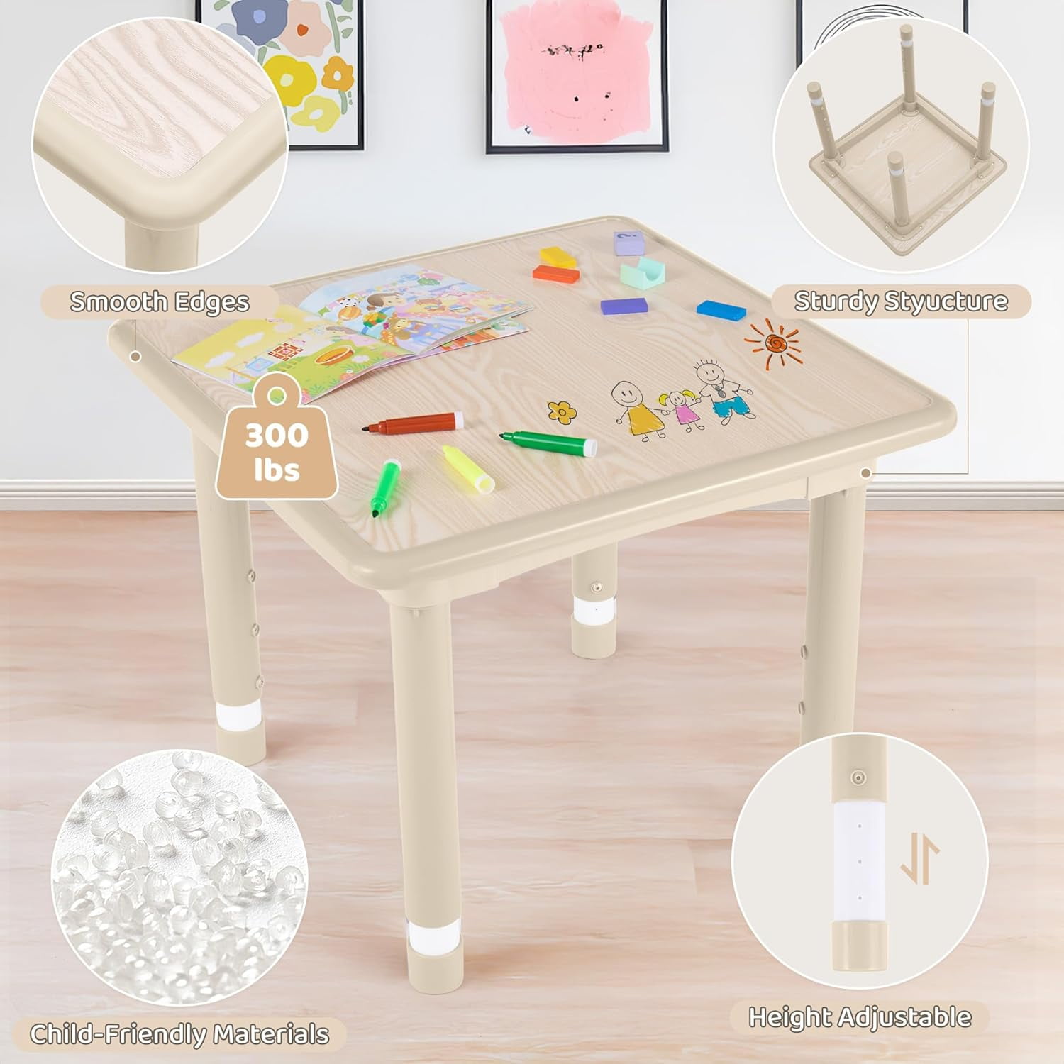DOREROOM  Kids 3-Piece Multifunction Activity Table and Chair Set, Off-White