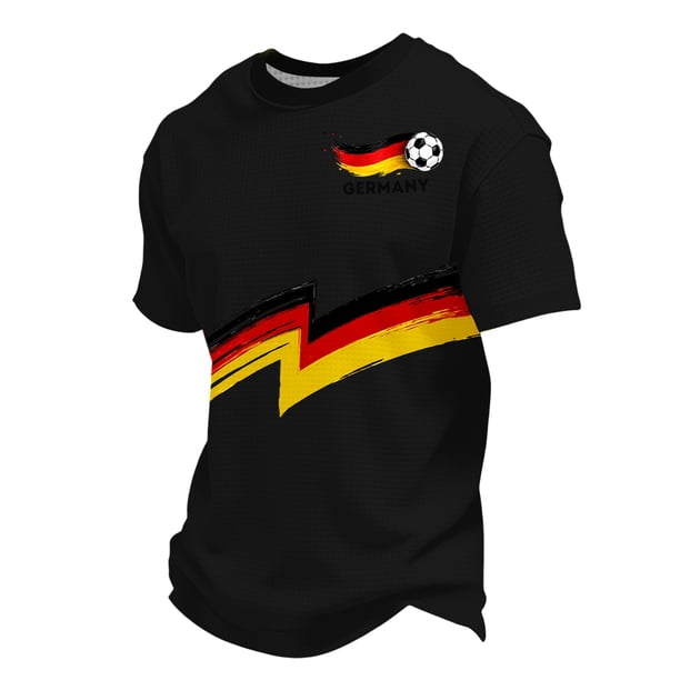 Women's Germany Football Graphic T-Shirt, Men's Soccer Graphic T-Shirt, Casual Short Sleeve Sports Top for Workout for Soccer Tournament 2026 Black Size: 2XL