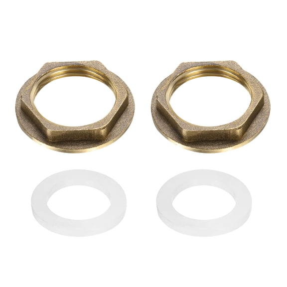 2 Pack Brass Lock Nuts Pipe Fitting, G3/4" Female Hex Locknut with Washer