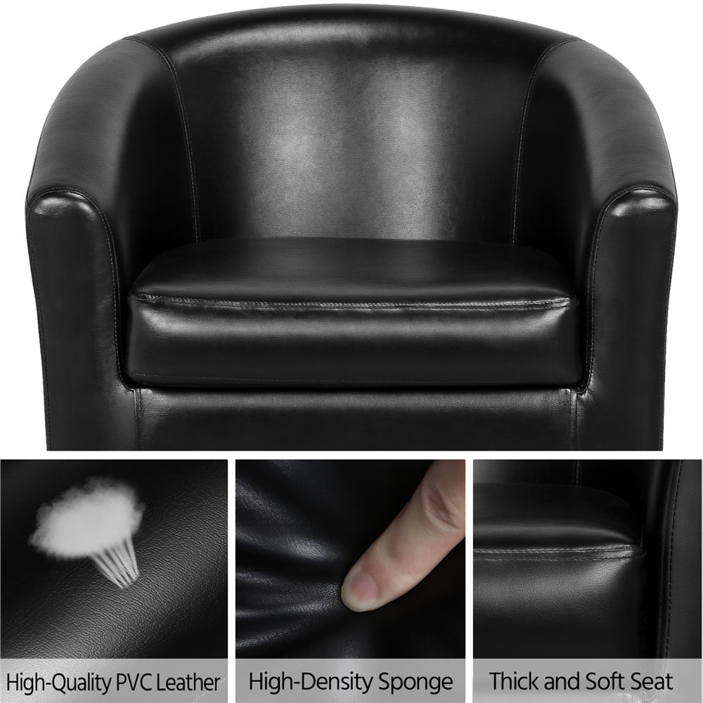 Renwick Upholstered Club Arm Wood Living Room Pair, Faux Leather Barrel Accent Chair, Set of 2, Black  (图5)