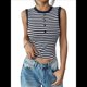 thumbnail image 1 of Camisetas Sin Mangas de Punto Acanalado A Rayas para Mujer, Camisetas Informales de Verano Ajustadas Sin Mangas para Uso Diario. Azul Marino M, 1 of 10