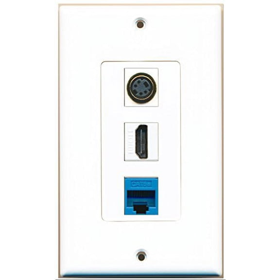 RiteAV - 1 Port HDMI 1 S-Video 1 Cat5e Ethernet Blue Wall Plate Decorative