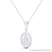 ALFRED & VINCENT Holy Mother Virgin Mary "Regina Sine Labe Originali Concepta" & Marian Cross 24x11mm (0.9x0.4in) Miraculous Medal Pendant & Chain Necklace in .925 Sterling Silver