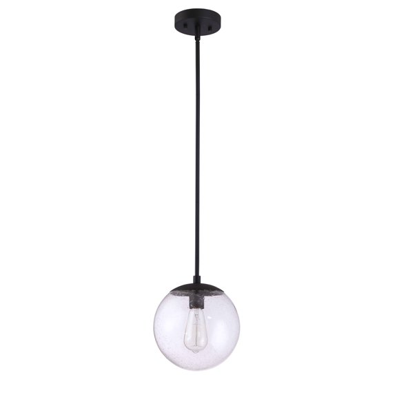 Matte Black Modern Dimmable Pendant Light with Clear Seedy Glass Globe Shade, Adjustable Height, Kitchen Islands and Bars