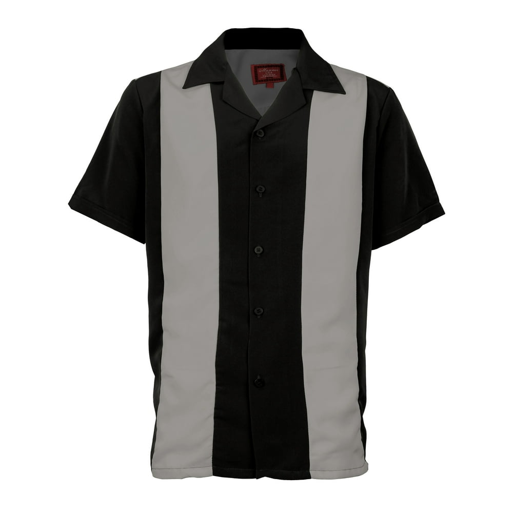 Men's Retro Charlie Sheen Two Tone Guayabera Bowling Shirt - Walmart ...