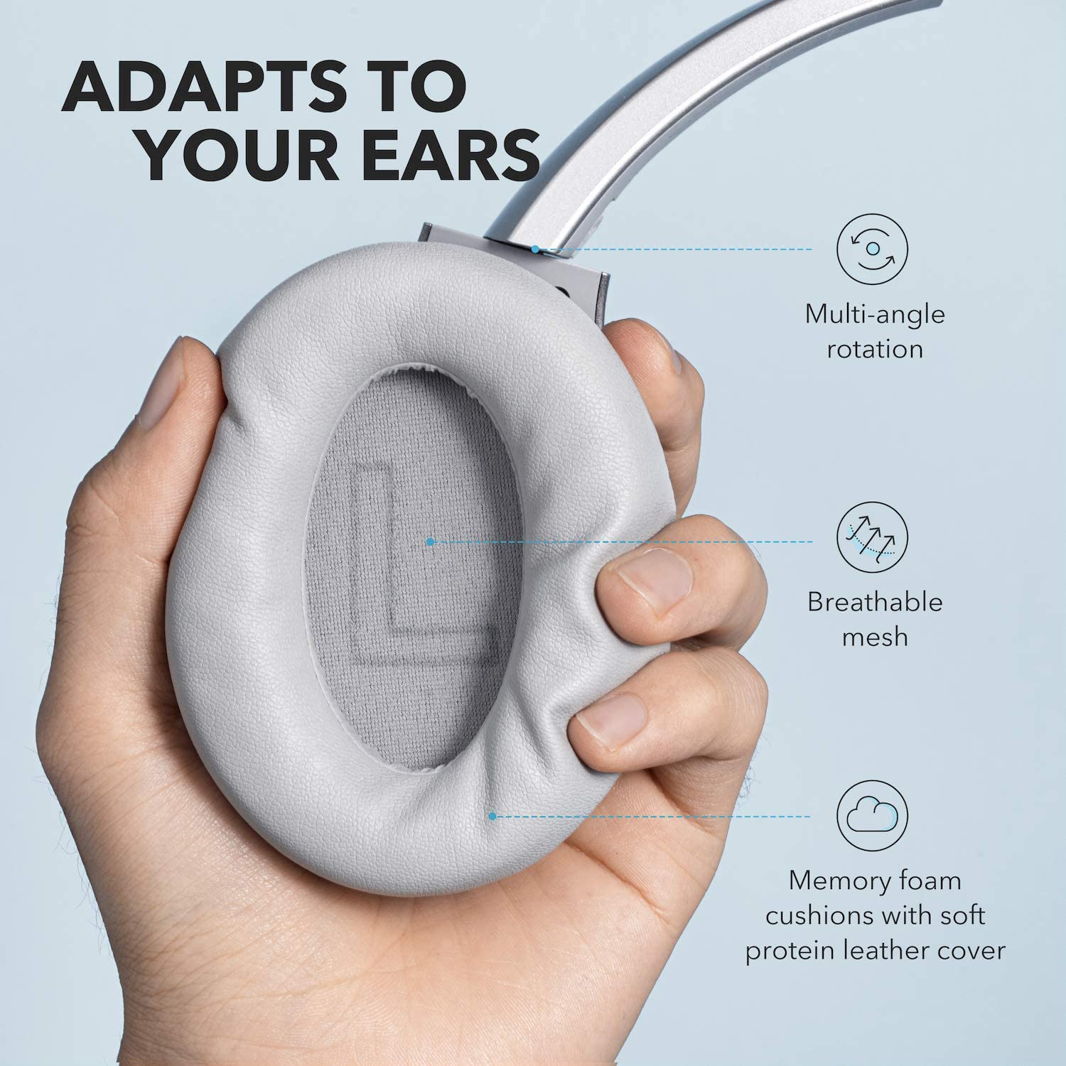 Soundcore Life Q20 Wireless Bluetooth Over Ear Headphones wih Case, Active Noise Cancelling|Silver - image 2 of 6