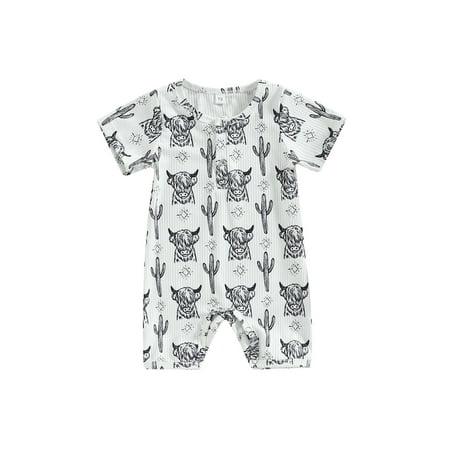 

Binpure Infant Baby Girls Boys Romper Cow Head Print Short Sleeve Crew Neck Jumpsuits Summer Newborn Bodysuits