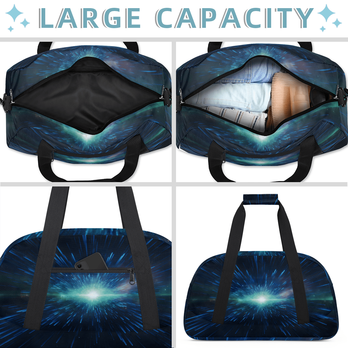 Herdesigns Space Sports Duffle Bag for Women & Men, Galaxy Gym Bag Dance Bag Overnight Bag Carry On Weekender Travel Bag