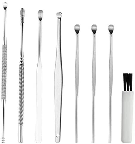 8 Pcs Ear Pick, Ear Cleansing Tool Set, Ear Curette Earwax Removal Kit with a Small Cleaning Brush and Storage Box, Silver