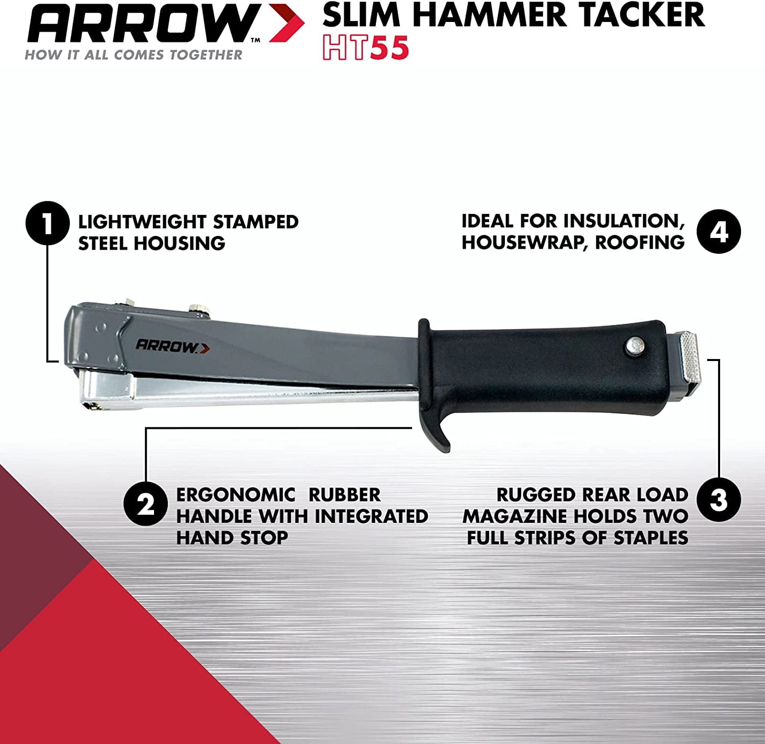 Arrow HT55 Slim Hammer Tacker with Ergonomic Handle for Staple Guns