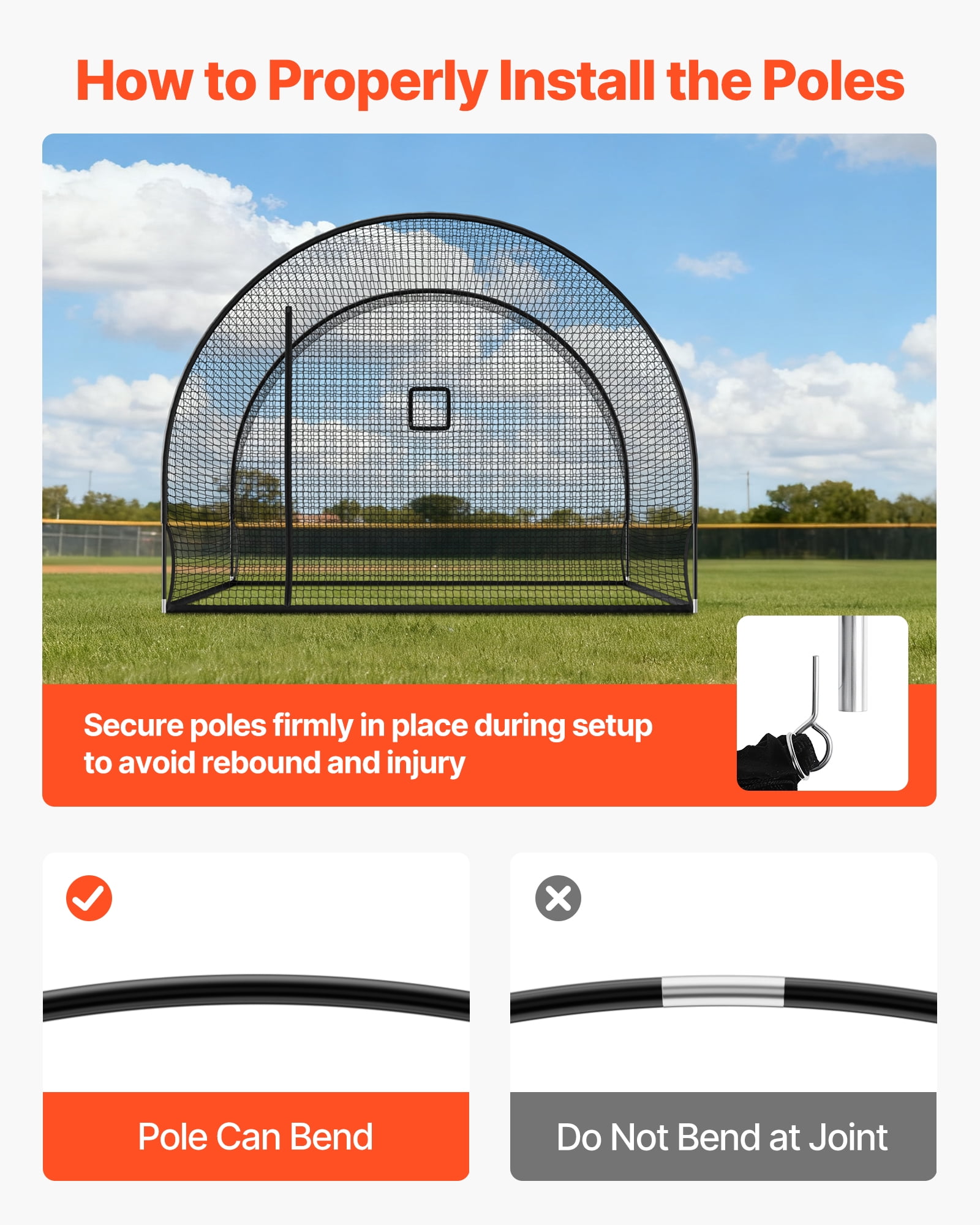 VEVOR Baseball Batting Cage, 12.0 x 10.2 x 7.6 FT Freestanding Portable Batting Cage, Hitting Cages with 4-Ply Knotless Polyester & Pitching Machine Opening, Battings Cages Netting for Outdoor