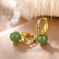 thumbnail image 4 of 14K Gold White Jade and Green Jade Round Bead Earrings For Women, Unique Gift for Friends On Christmas, 4 of 5