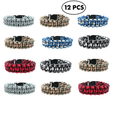 Paracord Bracelets for Men, Boys, Kids 12 PCs - Camo Survival Tactical Bracelet Braided with 550 lbs Parachute Cord - Camping Gifts, Scouts (Best Survival Bracelet Weave)