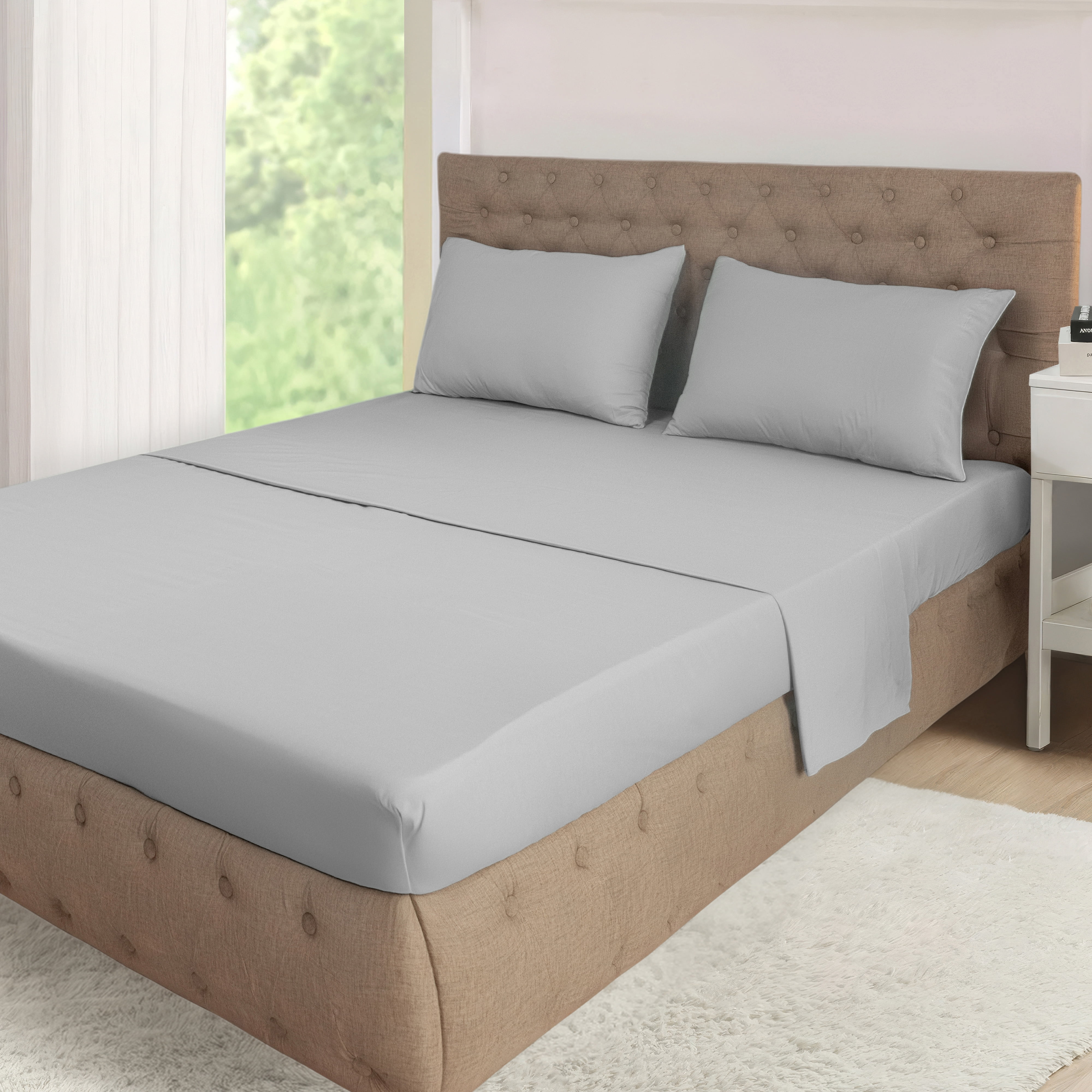 Mainstays All in One Reversible Comforter and Sheet set- 7 Piece, Queen, Pink and White Heart