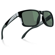 B.N.U.S Polarized Sunglasses for Men Women Corning Real Glass Lens With Spring Hinges Shiny Black Grey Lenses Italy-made