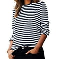 thumbnail image 4 of FDGIU Women's Striped Color Block Raglan Sleeve Top - Loose Fit Crewneck Long Sleeve Casual Spring Summer Tee, 4 of 6