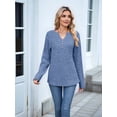 thumbnail image 4 of Women Long Sleeve Shirts Dressy Casual Button V Neck Pullover Sweaters Jumper Tops Fall Outfits Blue L, 4 of 9