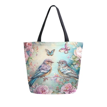DIXRUYEE Tote Bag Women Weekender Travel Bag Shoulder Handbag Cute Birds Butterflies Flowers Printed