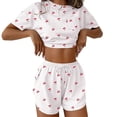 thumbnail image 2 of Endives Pajamas Set for Women Side Split Short Sets Cute Striped Crop Top and Short 2 Piece Comfy Loungewear Summer Lounge Sets for Women, 2 of 6