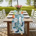 thumbnail image 4 of Blue Teal Coastal 70 Inch Table Runner, Summer Beach Starfish Sea Turtle Farmhouse Dresser Scarf Cotton & Linen Tablerunner for Dining/Kitchen Island/Holiday Party Décor 13" x 70", 4 of 9