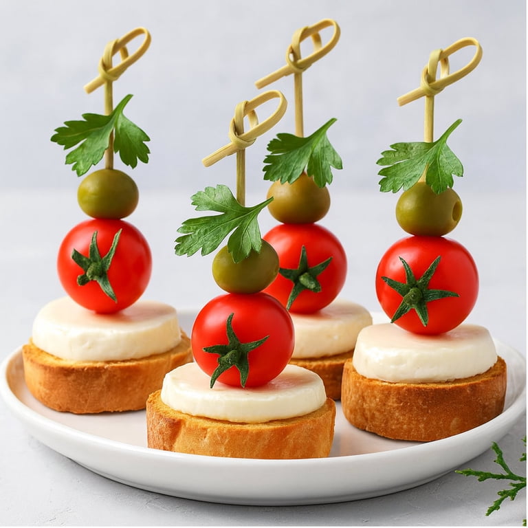 200 stuzzicadenti in bambù con nodo ad anello, lunghi 11,9 cm, stuzzicadenti in legno per antipasti, cocktail, feste, cibo, frutta, bevande, barbecue, snack, dessert, decorazioni
