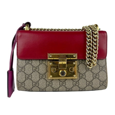 Pre-Owned Gucci GG Supreme Canvas and Leather Shoulder Bag in Red Brown, Women's,... (Good)