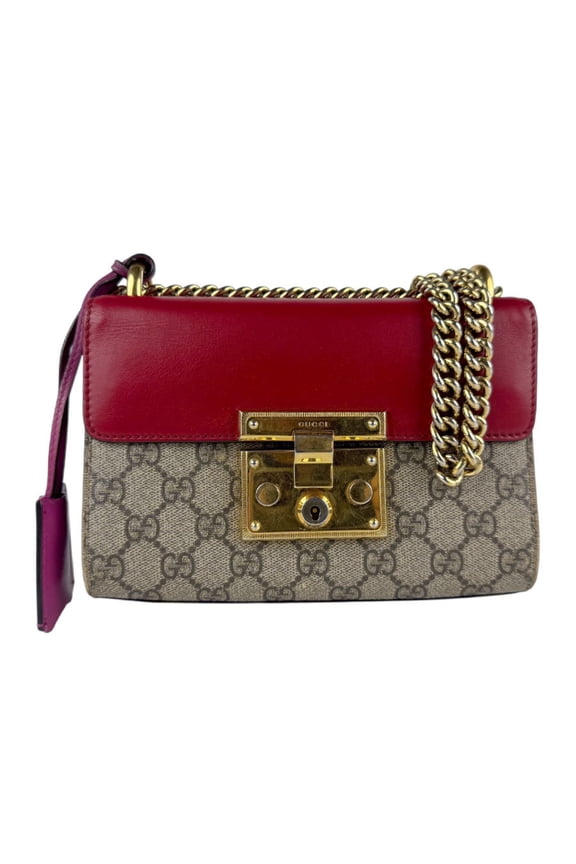 Pre-Owned Gucci GG Supreme Canvas and Leather Shoulder Bag in Red Brown, Women's,... (Good)