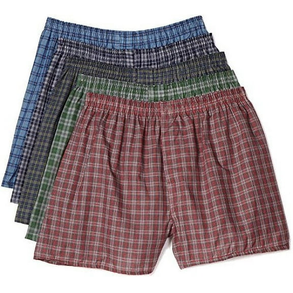 Fruit of The Loom Men's Woven Tartan and Plaid Boxer 5-Pack (Assorted Tartan, Large/38-40)