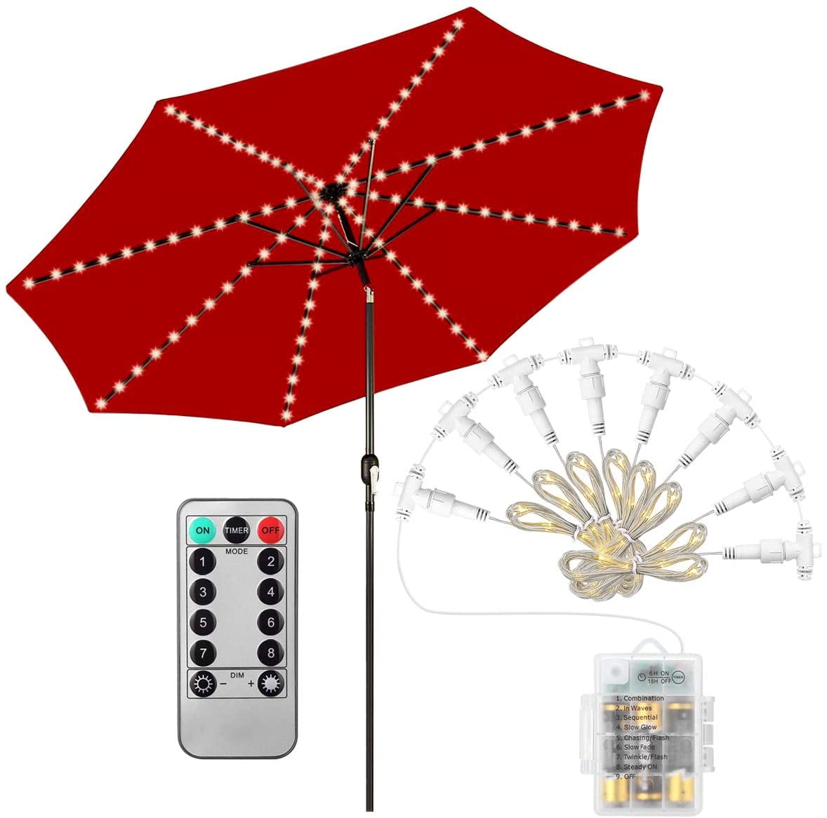 Patio Umbrella Lights, 104 D with Remote Control, 8 Lighting Mode