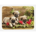 thumbnail image 1 of Pug Bath Mat, Cute Sibling Puppies with Floral Arrangement in front Wooden Backdrop, Non-Slip Plush Mat Bathroom Kitchen Laundry Room Decor, 29.5 X 17.5 Inches, Eggshell Brown Fern Green, Ambesonne, 1 of 2