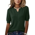 thumbnail image 2 of CIENVNSTG Women Spring Knit Shirt Blouse V Neck Short Sleeve Casual Collar Pullover Sweater Tops Dark Green XL, 2 of 4