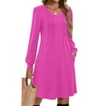 thumbnail image 5 of Women's Solid Color Casual Fashion V-Neck Long Sleeve Mid Length Dress for Spring and Autumn Everyday Wear,Hot Pink,2XL, 5 of 5