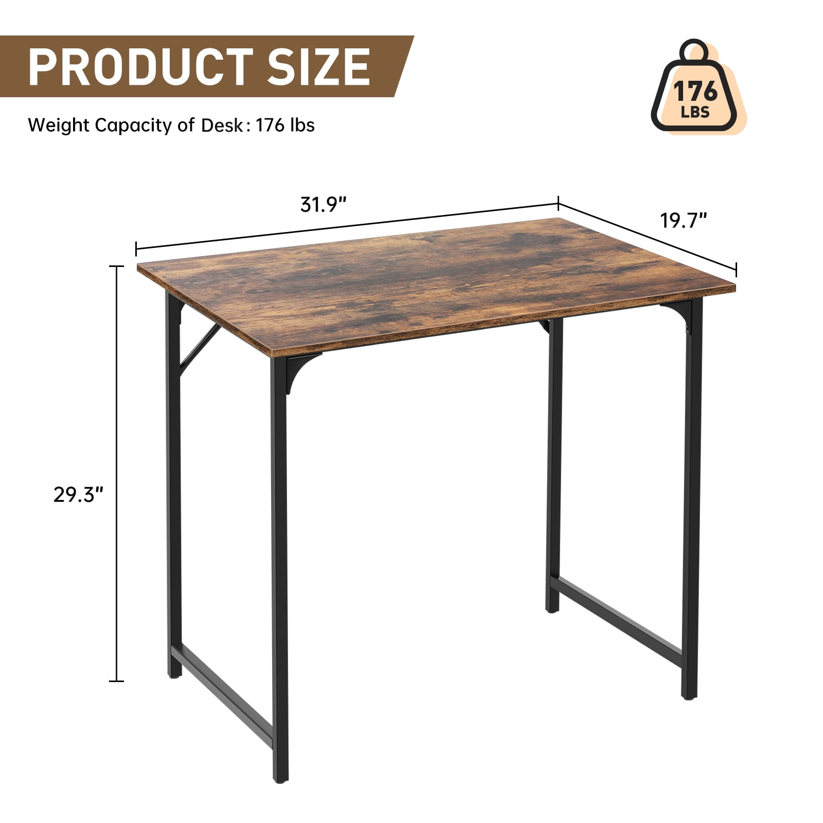 Dkelincs 32 inch Computer Desk and Chair Set Home Office Modern Wood Study Desk & Mesh Ergonomic Height Adjustable Office Chair for Small Spaces, Vintage & Black