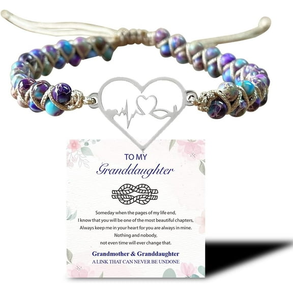 For Granddaughter, Infinity Heart Bracelet, Double Layer Natural Jasper and Emperor Stone Beaded Wrap Bracelet, Adjustable Hand, Woven Design, Thoughtful Christmas or Birthday Gift for Granddaughter