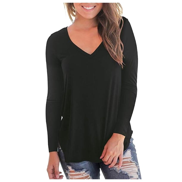 Gibobby Blusa Manga Larga Mujer Top para mujer Blusa casual de vacaciones de manga larga(Negro, XL)