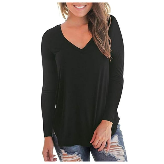 DondPO Long Sleeve Shirts for Women Sweatshirt for Women Women TopsV Neck Daily Casual Top Womens Tops Womens Shirts Black L