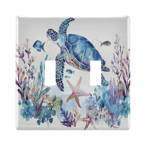 2 Gang Light Switch Cover Plate Turtle Fish Starfish Seaweed Wall Plate Decorate Electrical Outlet Cover Plates 4.56”x4.48”