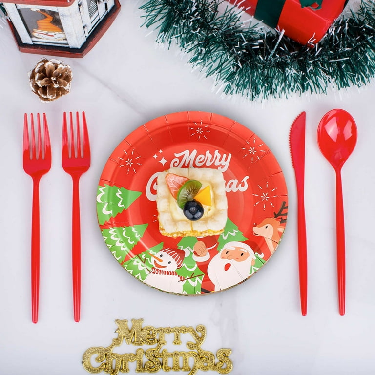 Dinnerware Sets Christmas Plates Disposable 200 Pcs Christmas
