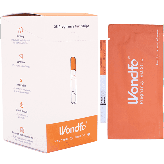 Wondfo Pregnancy Test Strips, 25-Count Individually Wrapped Pregnancy Strips, Home Detection Pregnancy Test Kit - 25mIU/mL
