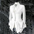 thumbnail image 2 of Lovskoo V Neck Tops for Women 2023 Gothic Long Sleeve Button Up Peplum Tunic Blouse Vintage Irregular Tailcoat Outwear Retro Top White, 2 of 5